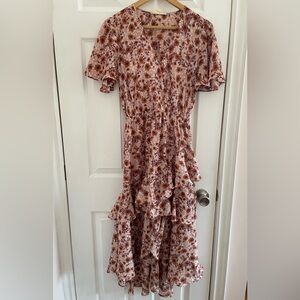 Floral midi flutter sleeves pink dress size S